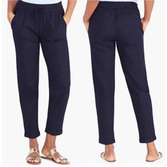 J. Crew Linen Cotton Drawstring Pant Navy Blue H5607 Size 4 - Picture 1 of 10